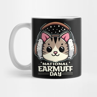 Purrfectly Warm: Celebrate National Earmuff Day with a Cute Cat! Mug